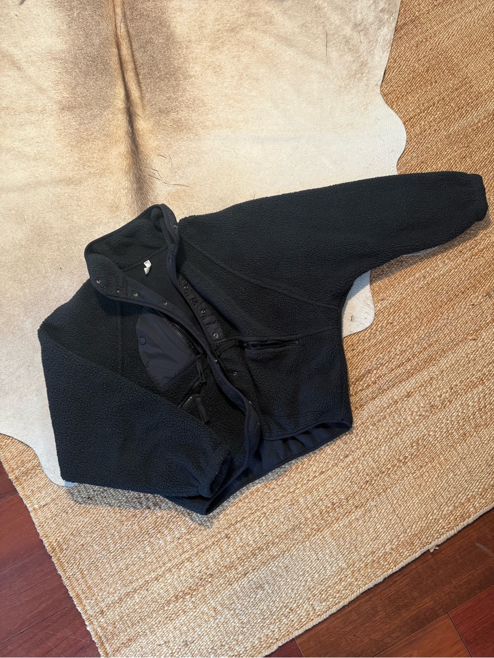 Free People Hit the Slopes Black Sherpa Fleece Jacket - Cozy Zip-Up
